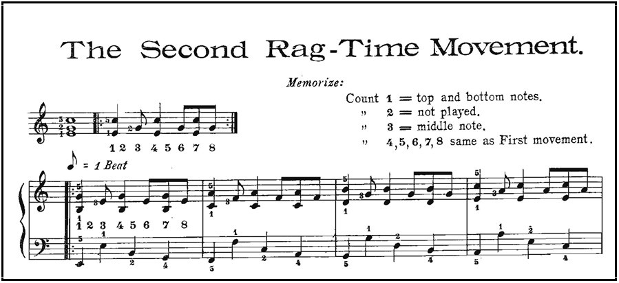 Example from
                        Christensen's manual of second "rag-time
                        movement" or pattern