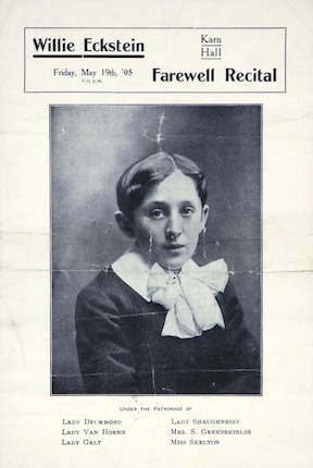 Advertisement card promoting farewell
                        recital by a young Willie Eckstein